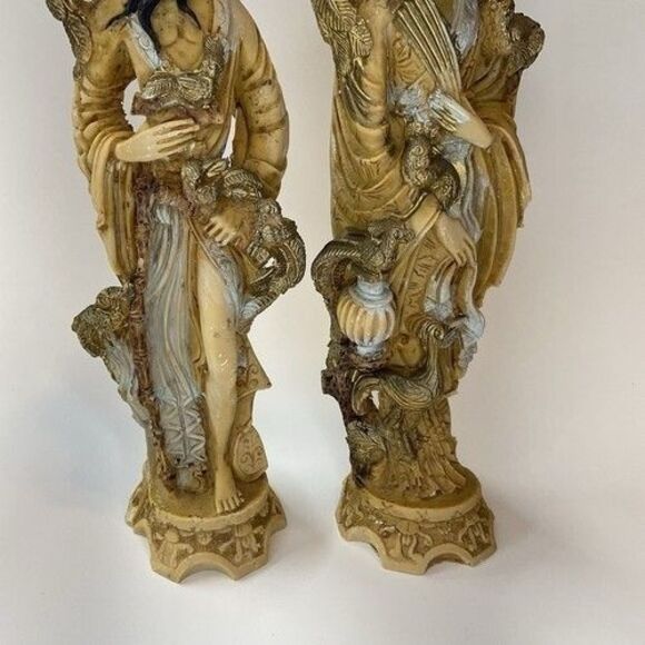 Vintage Lot of 2 ArtMark Italy Goddess & Sorcerer Statues Resin Asian Decor 9.5" - Picture 6 of 14